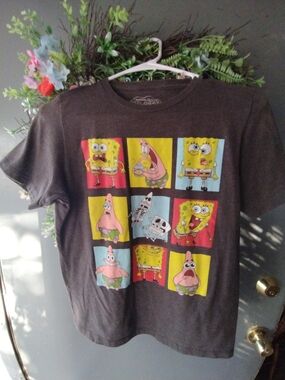 SpongeBob Squarepants Kids Graphic Tee - Dark Gray with Yellow & Pink Panels